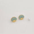 Gold Tone Shell Stud Earrings In Pink And Blue Enamel view 6