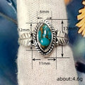 Turquoise-Like Marquise Leaf Ring In Antiqued Silver Tone view 5