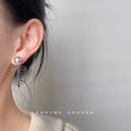 Silver Tone Pearl Like Bow Long Bar Drop Stud Earrings view 2