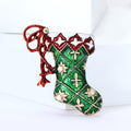 Green Enamel Christmas Stocking Brooch with Red Bow view 2