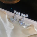Silver Butterfly Crystal Drop Stud Earrings With A Silver-Tone Finish view 6