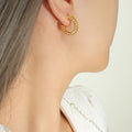 Gold Tone Sunburst C Hoop Earrings With Clear Stones view 6