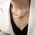 Crescent Bar Pendant Snake Chain Necklace Gold Steel Mix view 1