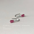 Pink Tulip Bud Silver Tone U-Hook Leaf Drop Earrings view 4