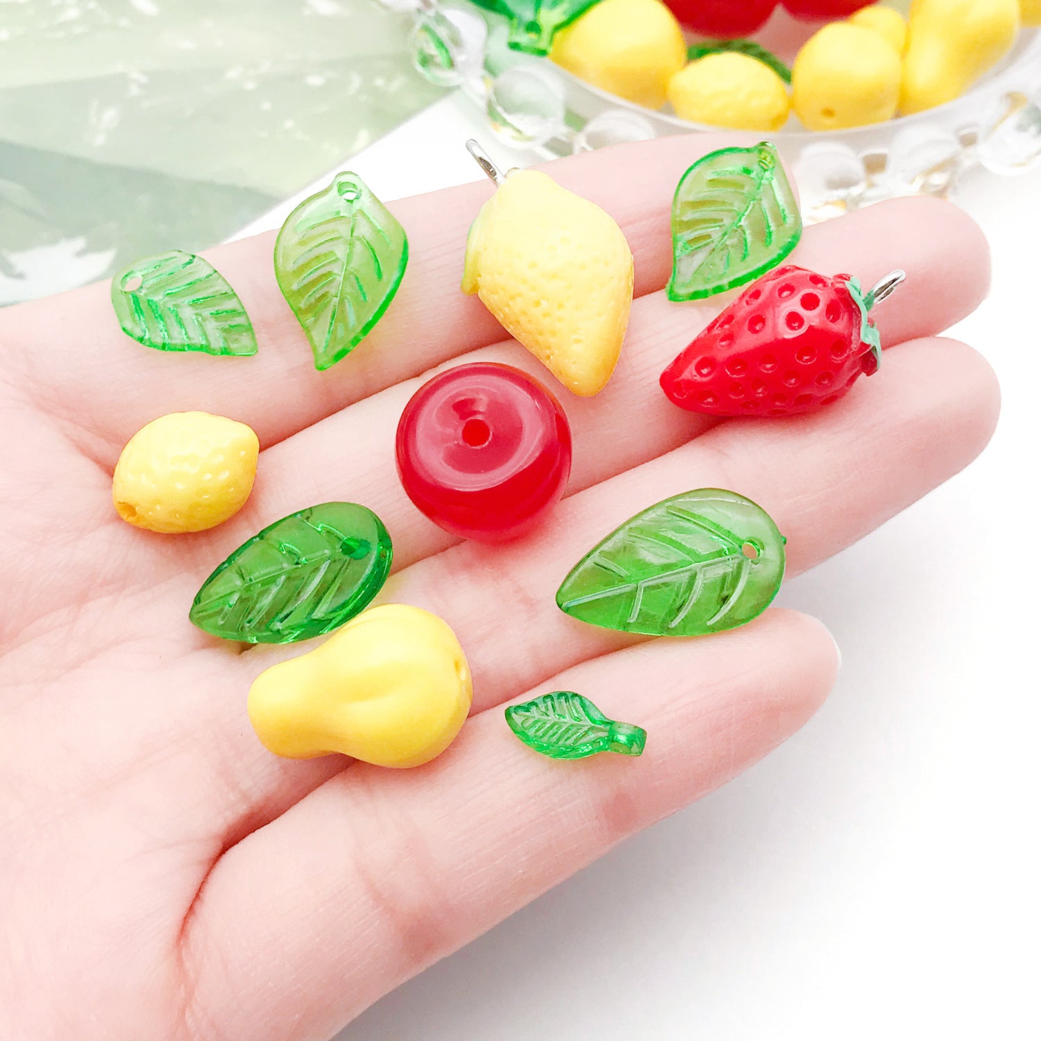 Acrylic 3D Lemon Pear Leaf charm pendants for DIY bracelet necklace keychain making