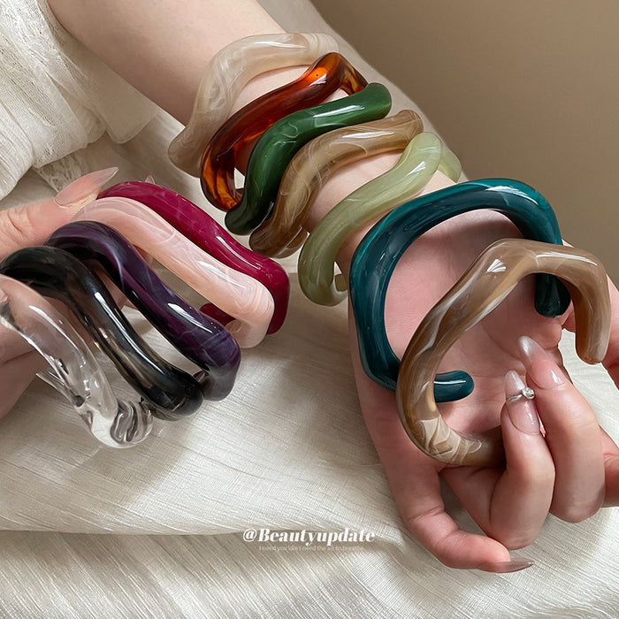 Wavy Marbled Open Resin Cuff Bracelet In Twelve Colors