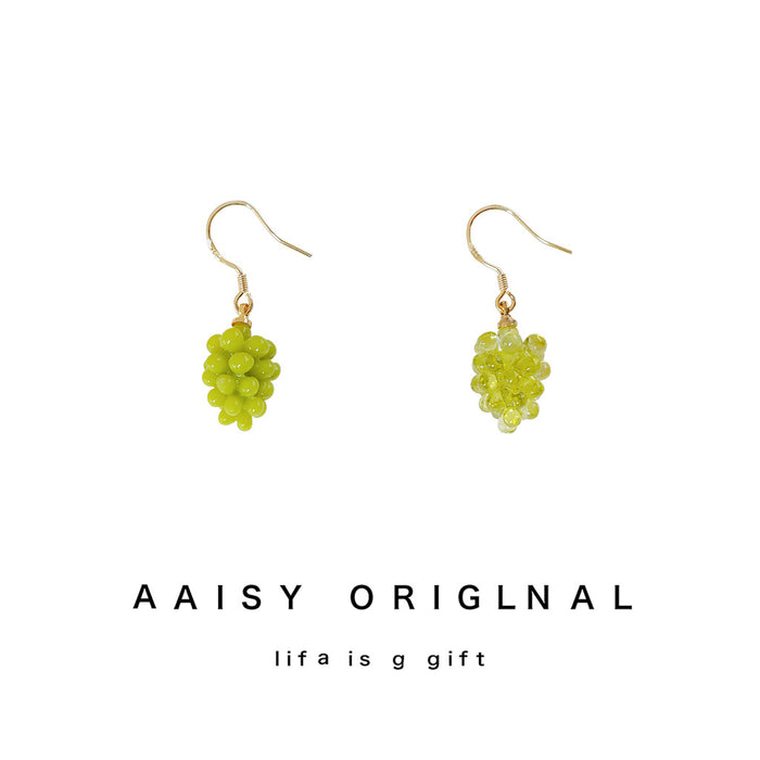 Gold Tone Yellow Green Grape Cluster Hook Earrings For Women