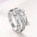 Silver Crossed Multi Band Pave CZ Finger Ring Sizes 6-10 view 2