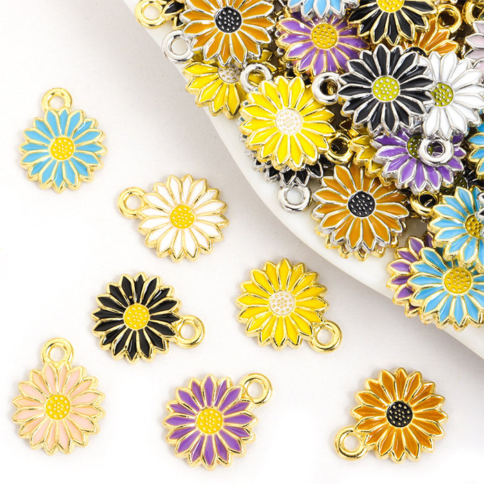 Colorful Daisy Flower Charms in Seven Glossy Enamel Colors
