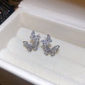 Silver Tone Crystal Butterfly Stud Earrings Decorative Jewelry Pair view 6