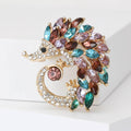 Jeweled Curled Peacock Brooch in Blue or Purple Crystal view 2