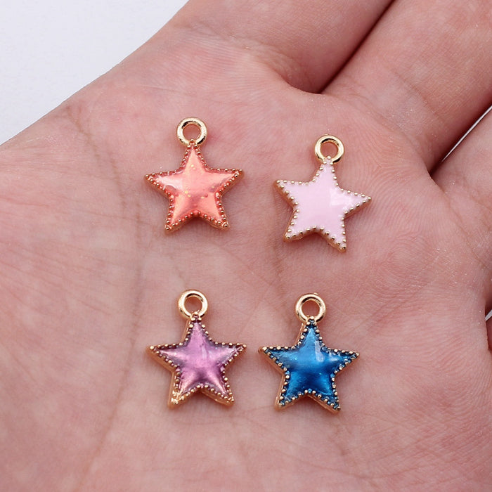 Gold Tone Glitter Enamel Star Charms in Three Colors