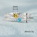 Silver Double Band Pave Ring Yellow and Blue Heart Stones view 4