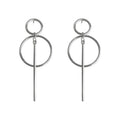 Silver-Tone Double Circle Bar Geometric Drop Earrings Pair view 5