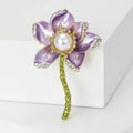 Enamel Lotus Brooch with Faux Pearl Center and Curved Stem view 5