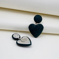 Fabric Wrapped Heart Drop Stud Earrings Three Colors view 4