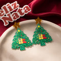 Green Holiday Tree Gift and Star Novelty Stud Earrings view 2