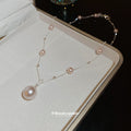 Silver Pearl Station Necklace Large Round Drop Pendant view 4