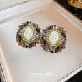 Vintage Style Cameo Crystal Cluster Stud Earrings Statement Jewelry view 4