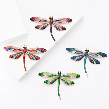 Enamel Rhinestone Dragonfly Brooch Four Color Options