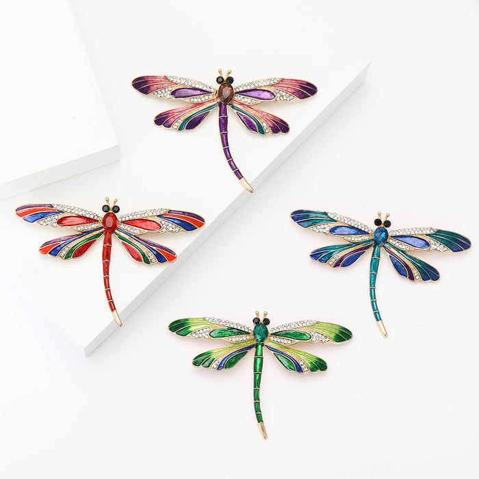 Enamel Rhinestone Dragonfly Brooch Four Color Options