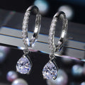 Silver Pave Hoop Drop Earrings Round Oval Teardrop Clear view 1