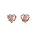 Gold Wavy Open Heart Frame Pink Enamel Heart Stud Earrings view 5