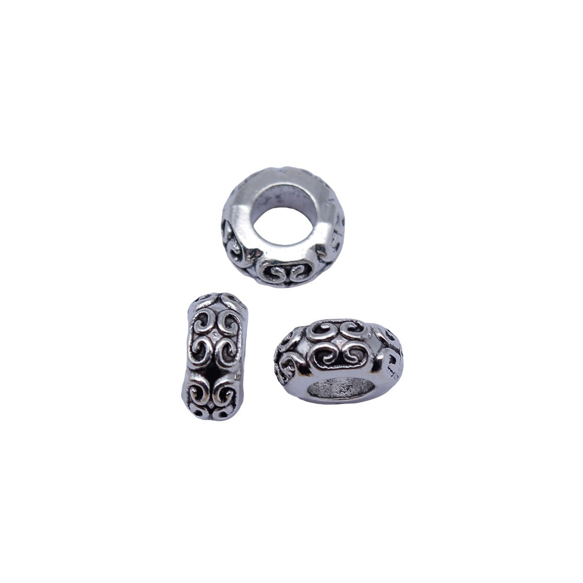 11x11x5.3mm 1.8g Antique Silver Zinc Alloy Carved Round Large Hole Spacer Beads for Bracelet Making