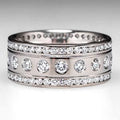 Wide Three Row Round White Stone Ring in Silver Tone view 1