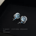 Silver Moonstone Orb CZ Star Drop Stud Earrings Blue Accent view 4