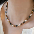 Coffee Green White Gold Heishi Disc Bead Choker Necklace view 3