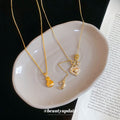 Gold Tone Heart Lock Pendant Necklace with Small Crystal Accents view 2