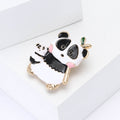 Panda Holding Cub Enamel Brooch in Blue or Black Accents view 3