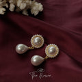 White Pearl Halo Drop Earrings Teardrop Dangle Gold Tone view 4