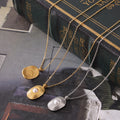 Concentric Oval Pearl Pendant Necklace Gold Silver view 2