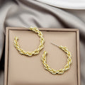 Gold and Silver Braided Chain Open C Hoop Stud Earrings view 1