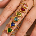 Gold Open Band Triangle Glass Stone Adjustable Ring view 2