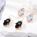 Gold Tone Black and White Druzy Hamsa Blue Evil Eye Hook Earrings view 1