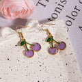 Yellow Purple and Red Cherry Gold Tone Hook Earrings view 7