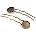 Wavy Two-Prong Hair Fork Blanks with Round Cabochon Trays view 3