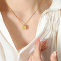 Square Gold Pendant Necklace Embossed Chinese Script Design view 4