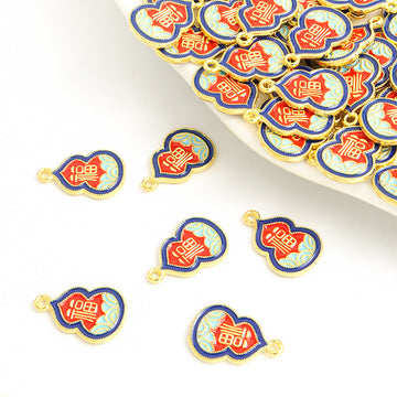 Blue and Red Fu Character Gourd Metal Pendant Charm