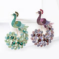 Large Crystal Peacock Brooch in Green or Purple Jewel Tones view 3