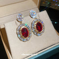 Gold Tone Crystal Oval Red Drop Earrings Fashion Jewelry view 4