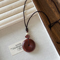 Braided Cord Wood Donut Pendant Necklace Three Tones view 7