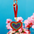Full Crystal Rainbow Heart Keychain with Gold Tone Ring and Clasp view 2