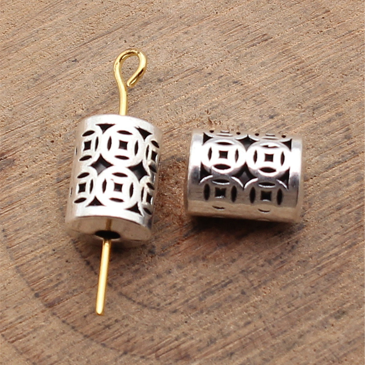 10x7.3x7.3mm 2.3g Antique Silver Zinc Alloy Cylinder Coin Pattern Through Hole Beads for DIY Jewelry Making