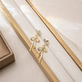 Gold Heart Crystal Stud Bow Drop Earrings with Rhinestones view 3