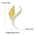 Golden Wheat Ear Brooch with Clear Crystal Curved Leaf view 4