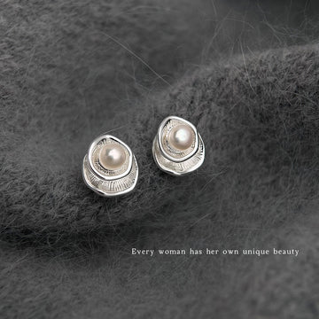 Silver Tone Layered Irregular Pearl Like Round Stud Earrings